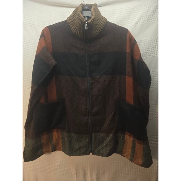 Nine West Sweater Women One Size Shawl Wrap Poncho Ruana Cape Full Zip Fall 7469 - Picture 1 of 4